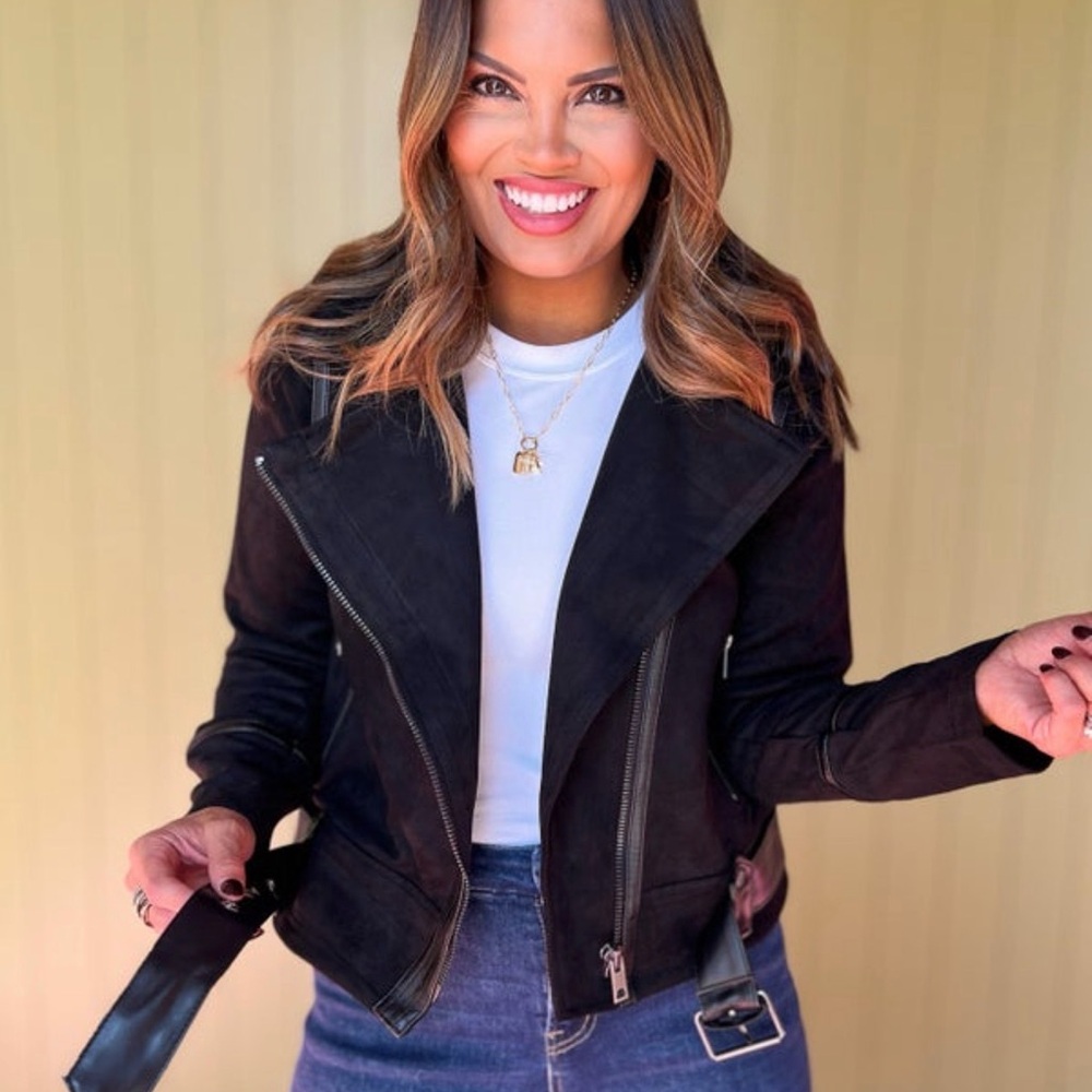 Black Faux Suede Biker Jacket